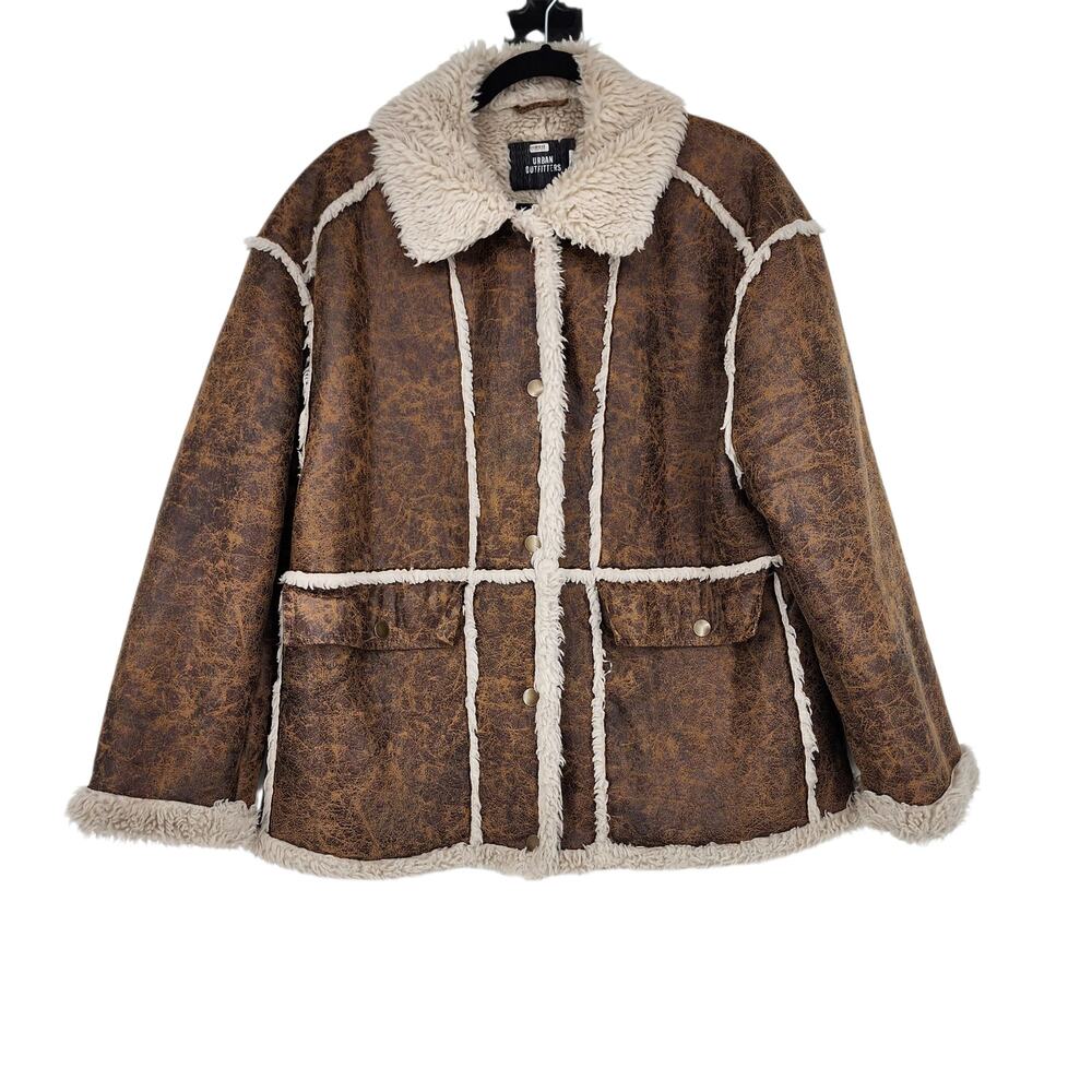 Urban Outfitters Brown Oversized Faux Suede Sherpa Lined Jacket Size Medium